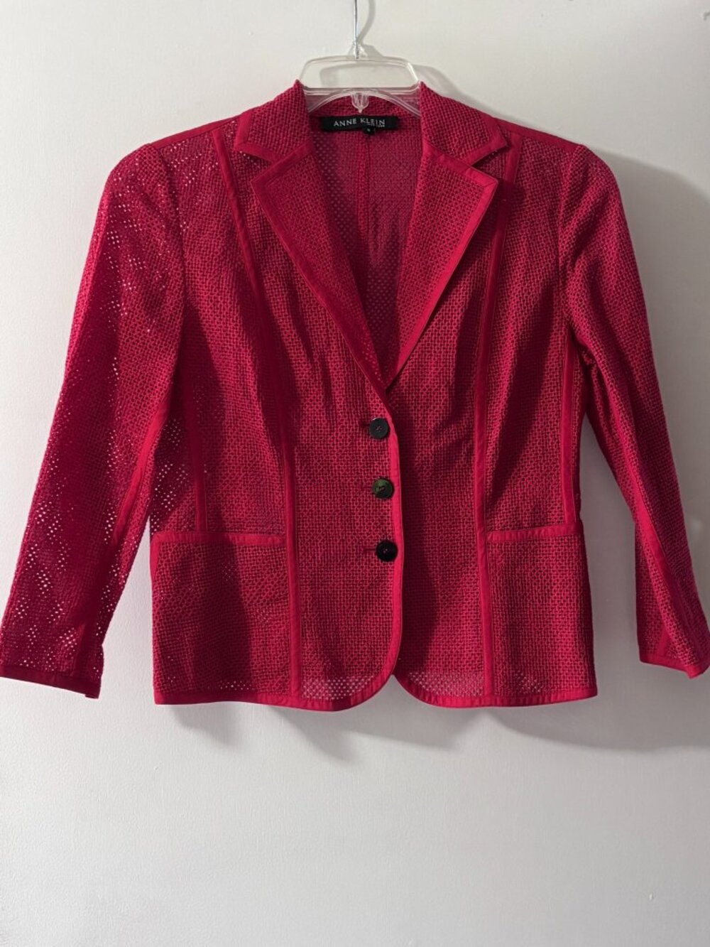 Anne Klein New York Open Mesh Knit Blazer Magenta Pink Cotton Size 6